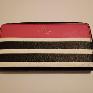 Kate Spade Black, White, and Pink Striped Wallet